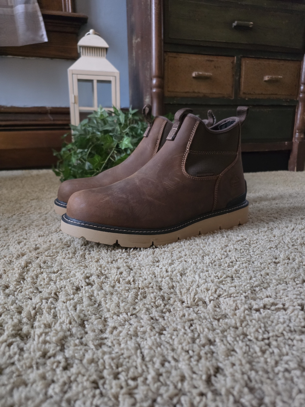 Georgia Boot Brown Leather Slip-On Chukka Boots with Tan Outsole Size 11W